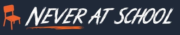 Never At School logo with an orange chair icon.