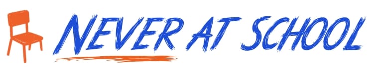 Never At School logo with an orange chair icon.